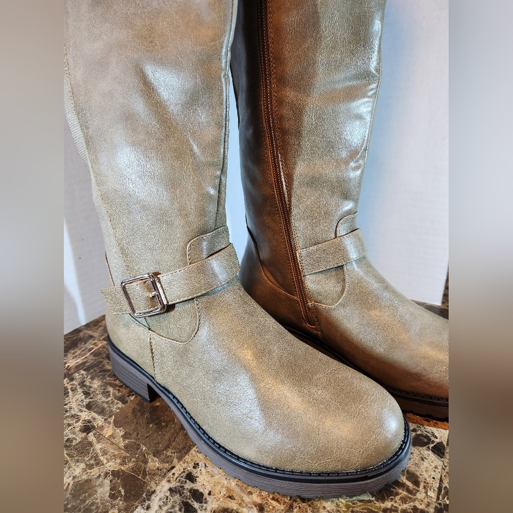 Centro Point Womens Riding  Knee-High Boots with Buckle Size 8 Taupe